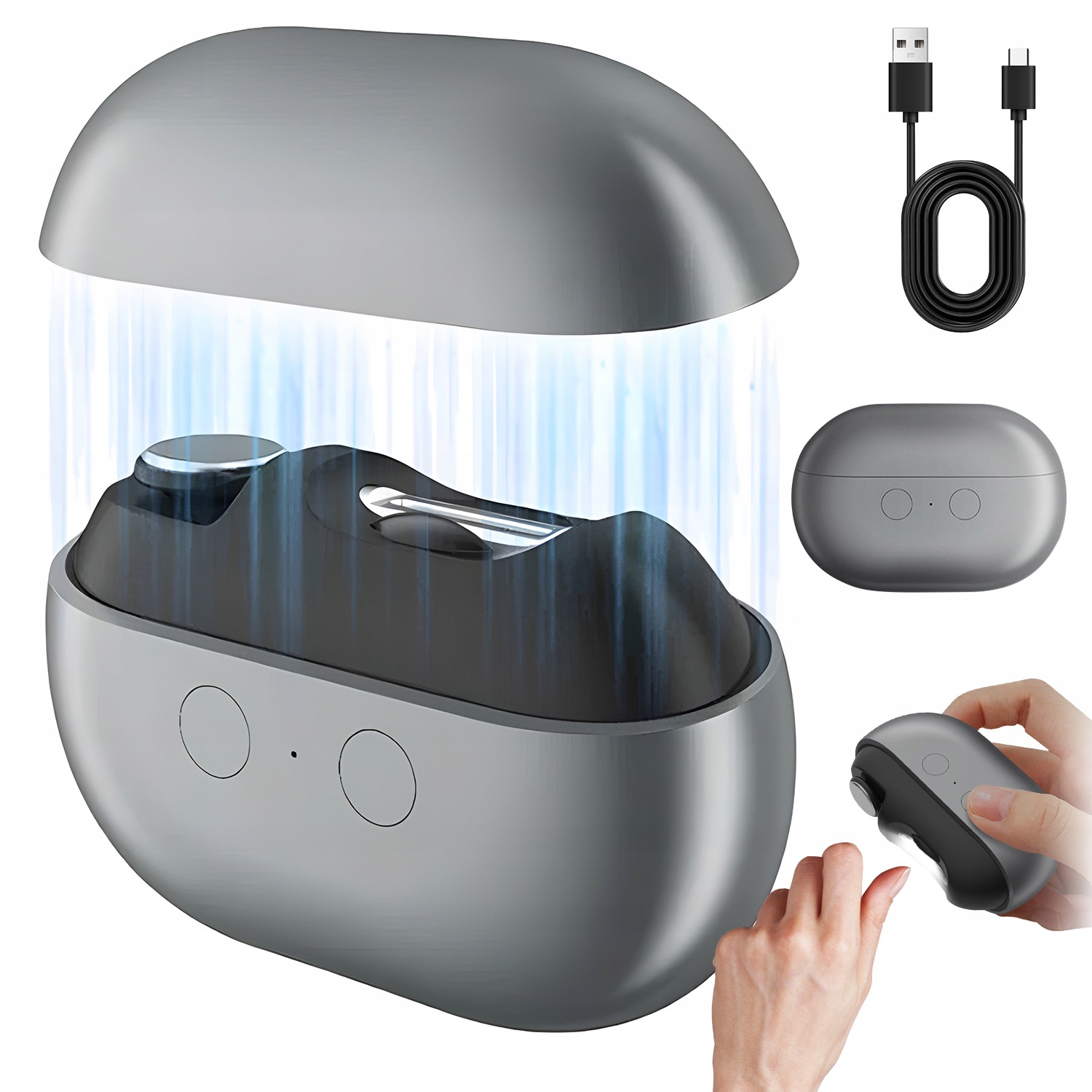 3V1 Elektrický Kleštičky Na Nehty Automatické Šedé S Led Tichým Usb