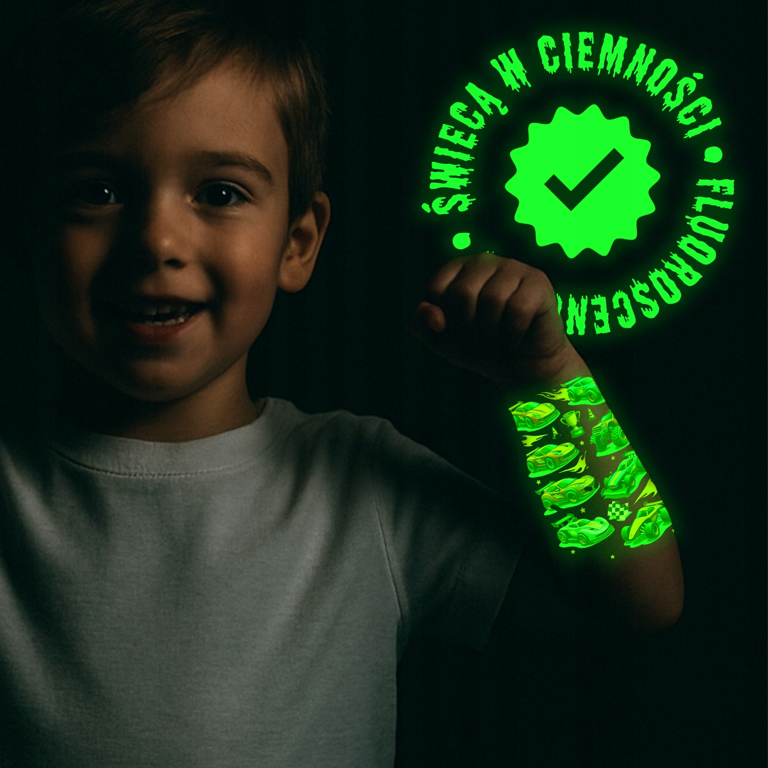 TATUAŻE ŚWIECĄCE W CIEMNOŚCI DLA DZIECI ZMYWALNE AUTA WYŚCIGOWE SAMOCHODY Marka bez marki