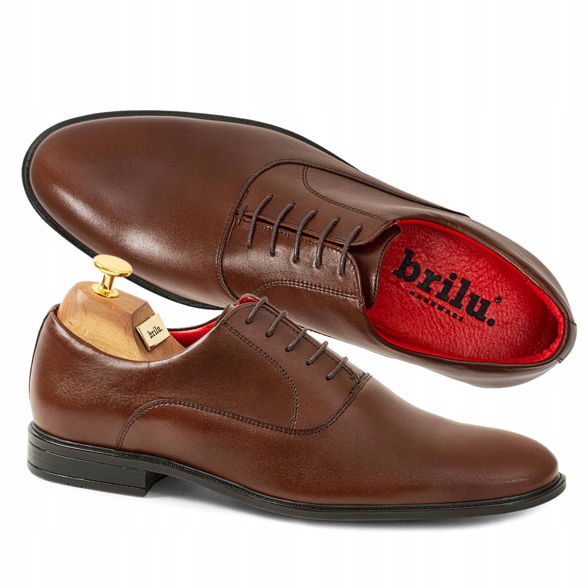 BRILU WIZYTOWE BUTY OKSFORDY SKÓRZANE BRĄZOWE 44