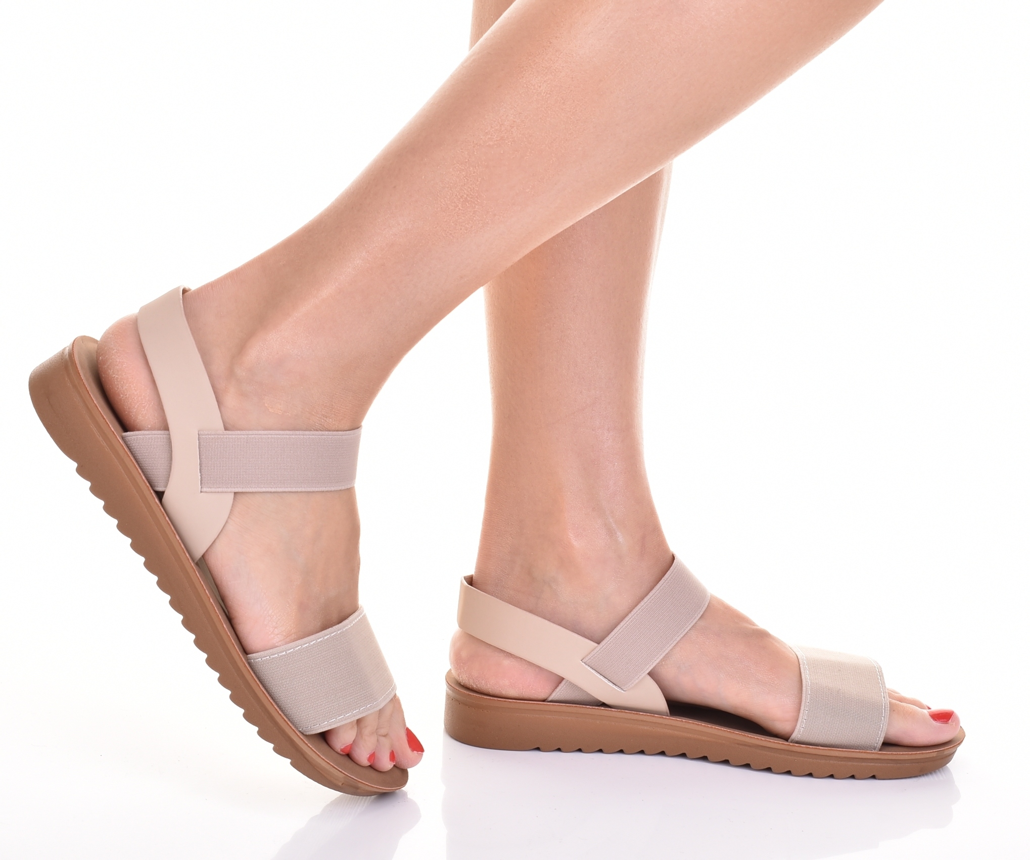 SANDAŁY LEKKIE DAMSKIE NA GUMKACH KOMFORTOWE PŁASKIE BUTY BEŻOWE