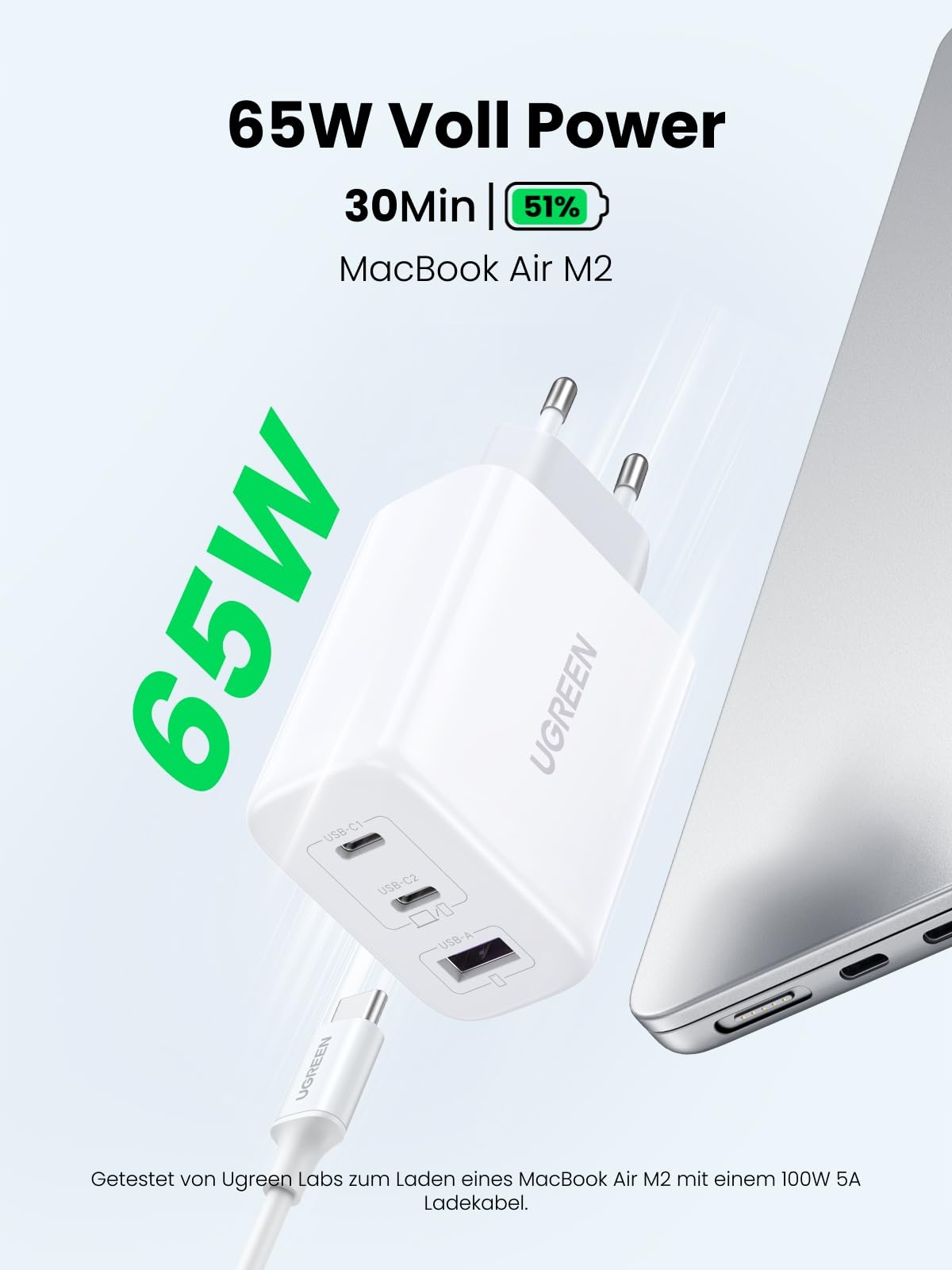 UGREEN Ładowarka USB C, 65 W, 3 porty USB-C, zasilacz PPS — miniatura 2