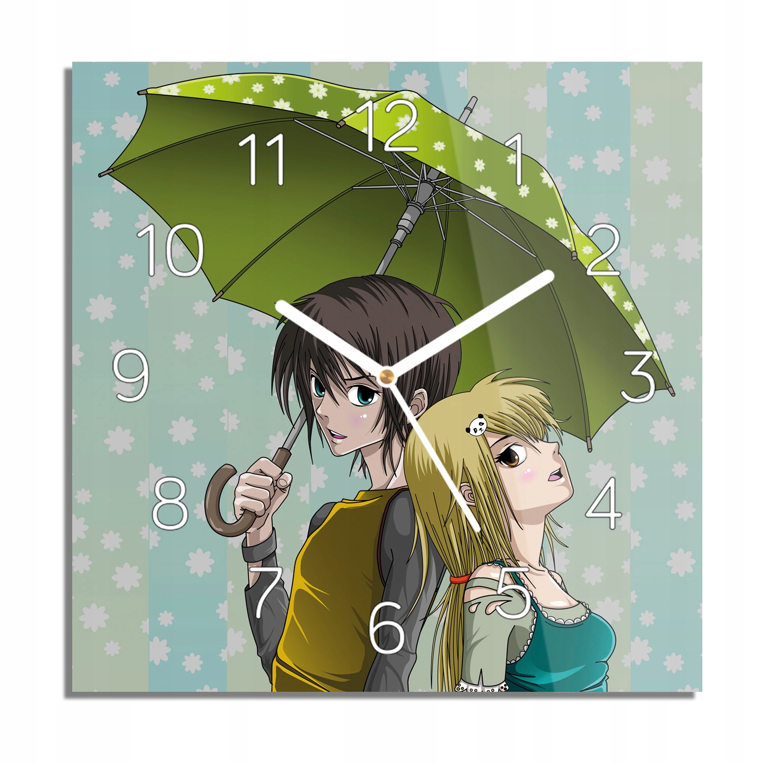 Anime pár deštník hodiny na skle čtvercové 30x30