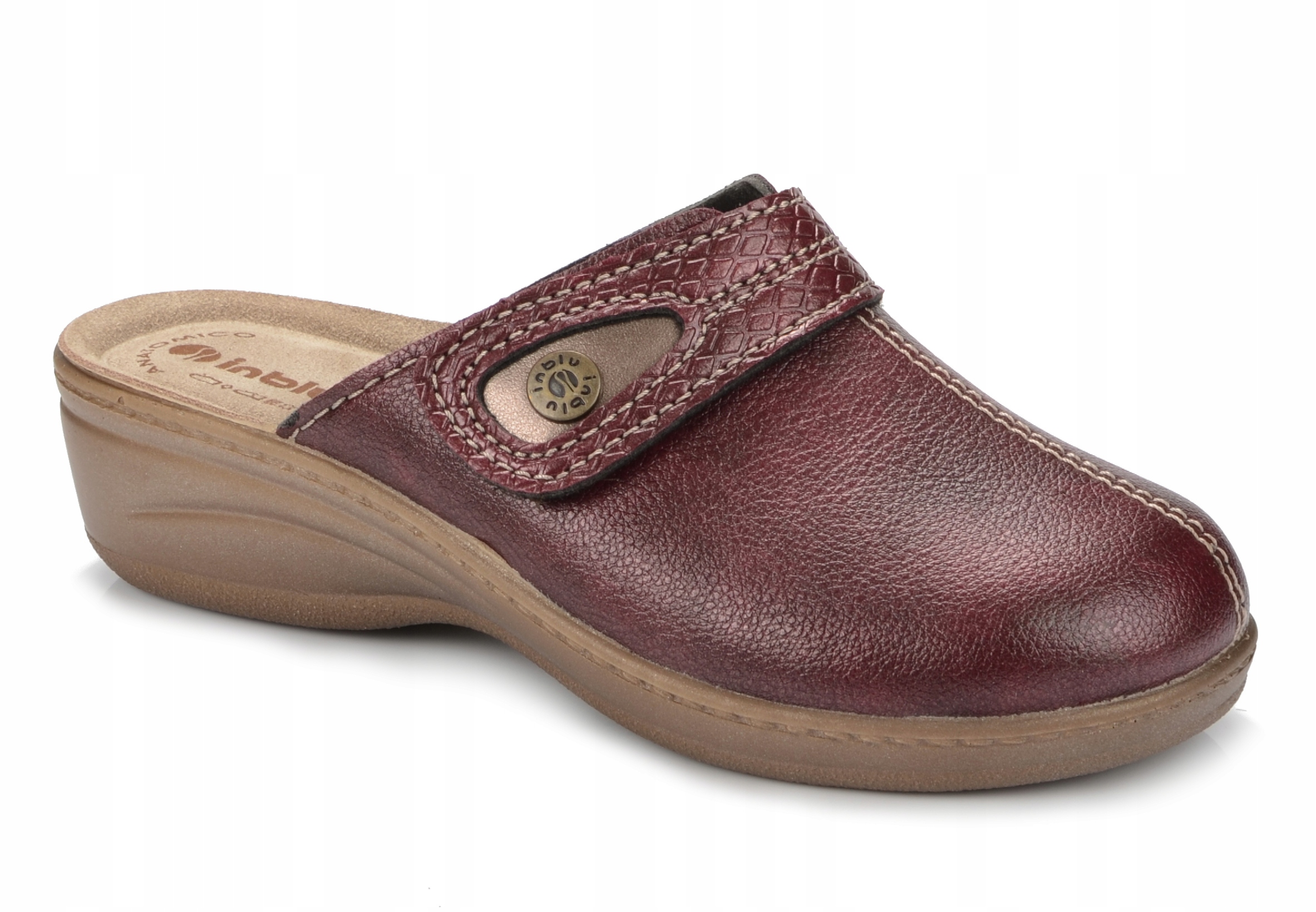 KLAPKI DAMSKIE INBLU SKÓRA WKŁADKA LY-61 WYGODNE ZAKRYTE PALCE BORDO 37