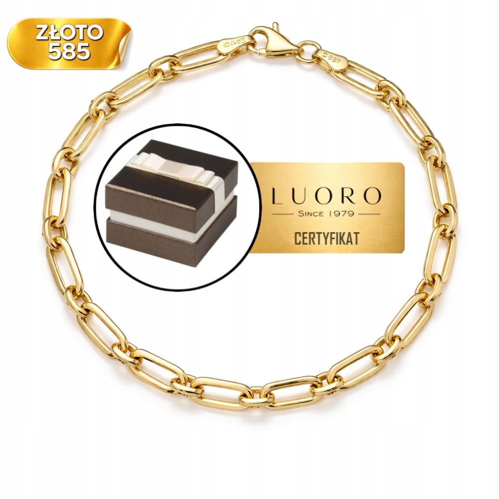 Náramek Zlatý 585 14K Dlouhé Články Kolečka 19 CM Elegantní Žlutá