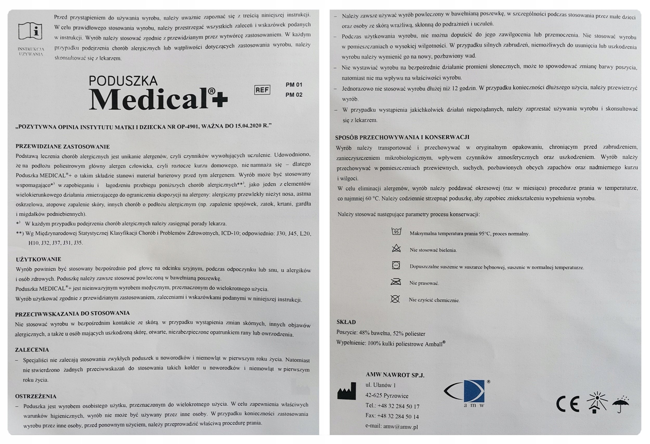 POLSKA PODUSZKA MEDICAL 50X70 50 ZAMEK AMW 95*C Długość 50 cm