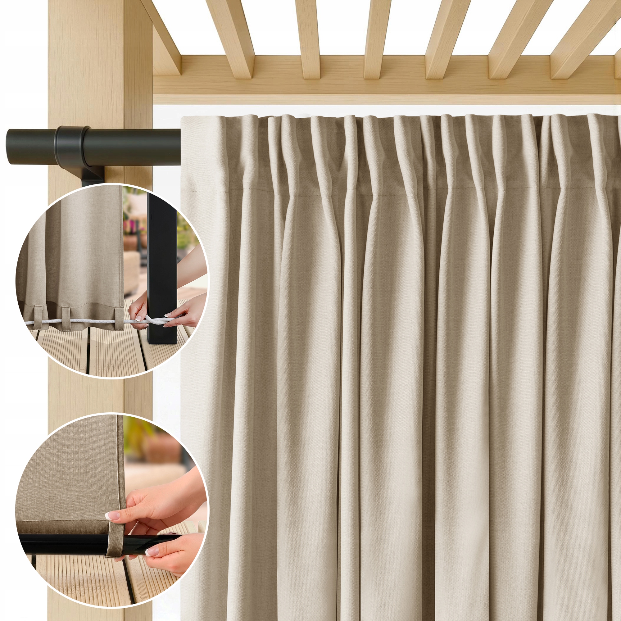 Filumi Zahradní závěs s lenovou vazbou, voděodolná páska, béžová 155x210