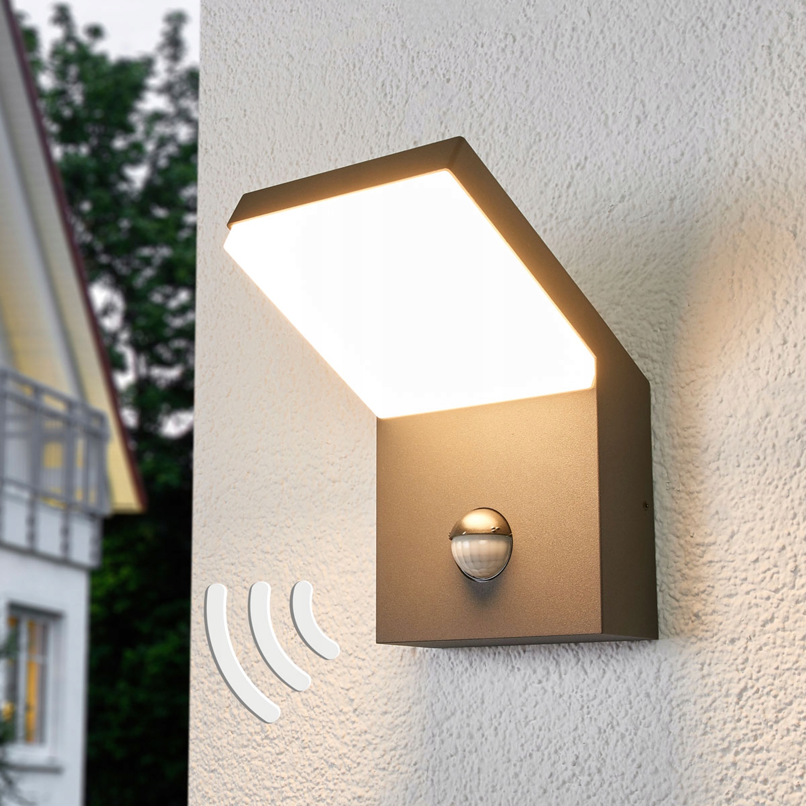 Arcchio kinkiet zewnętrzny Led Yolena, czujnik, antracyt, aluminium