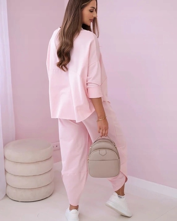 Komplet bawełniany bluza plus spodnie oversize Moda Włoska Rękaw rękaw 3/4