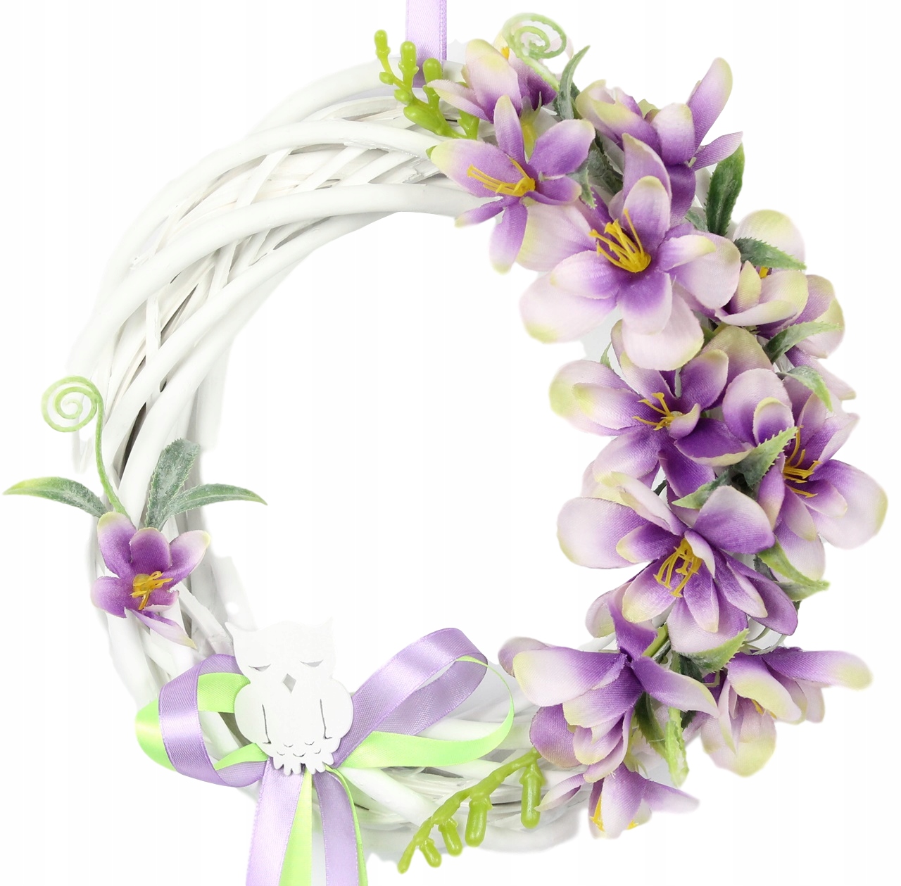 

Wianek wiklinowy frezja Zieleń Fiolet sowa dekor
