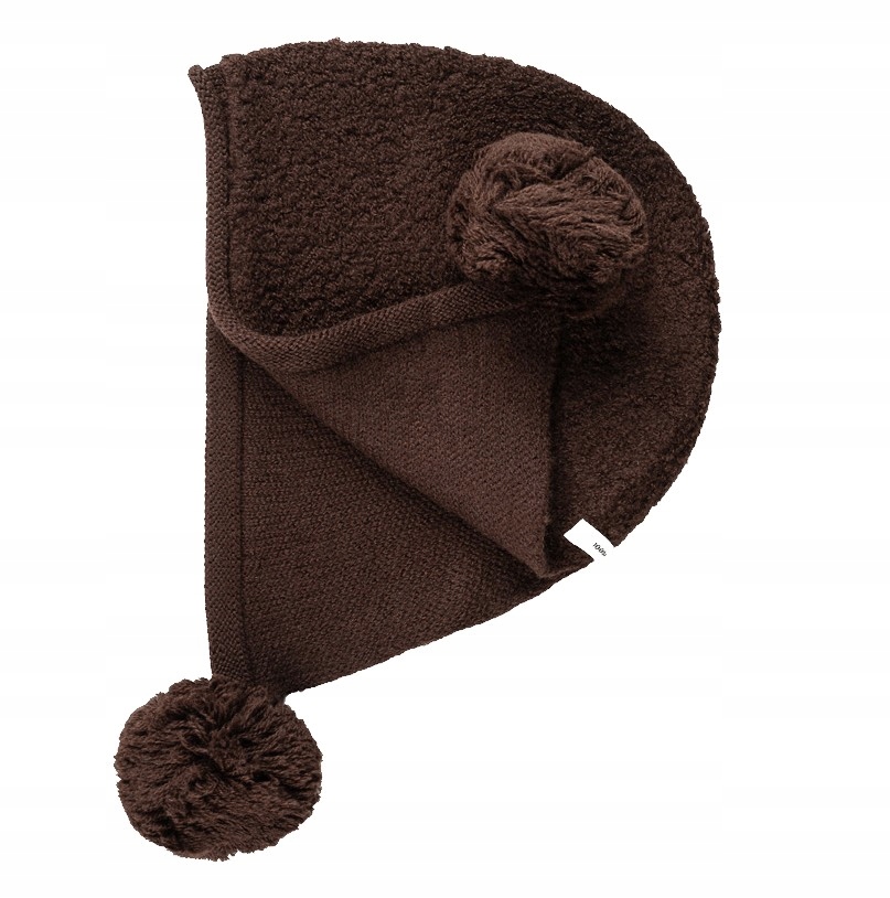 Zimní Čepice Stylová šála Módní teplá s bambulkami 100% vlna Hnědá