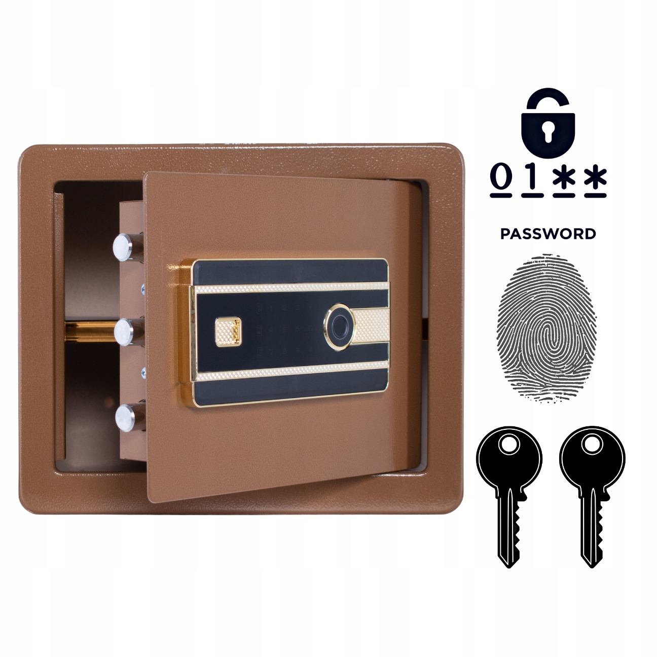 Pancerny Domowy Sejf Biometryczny Na Odcisk Palca 30x36x30 cm Brązowy