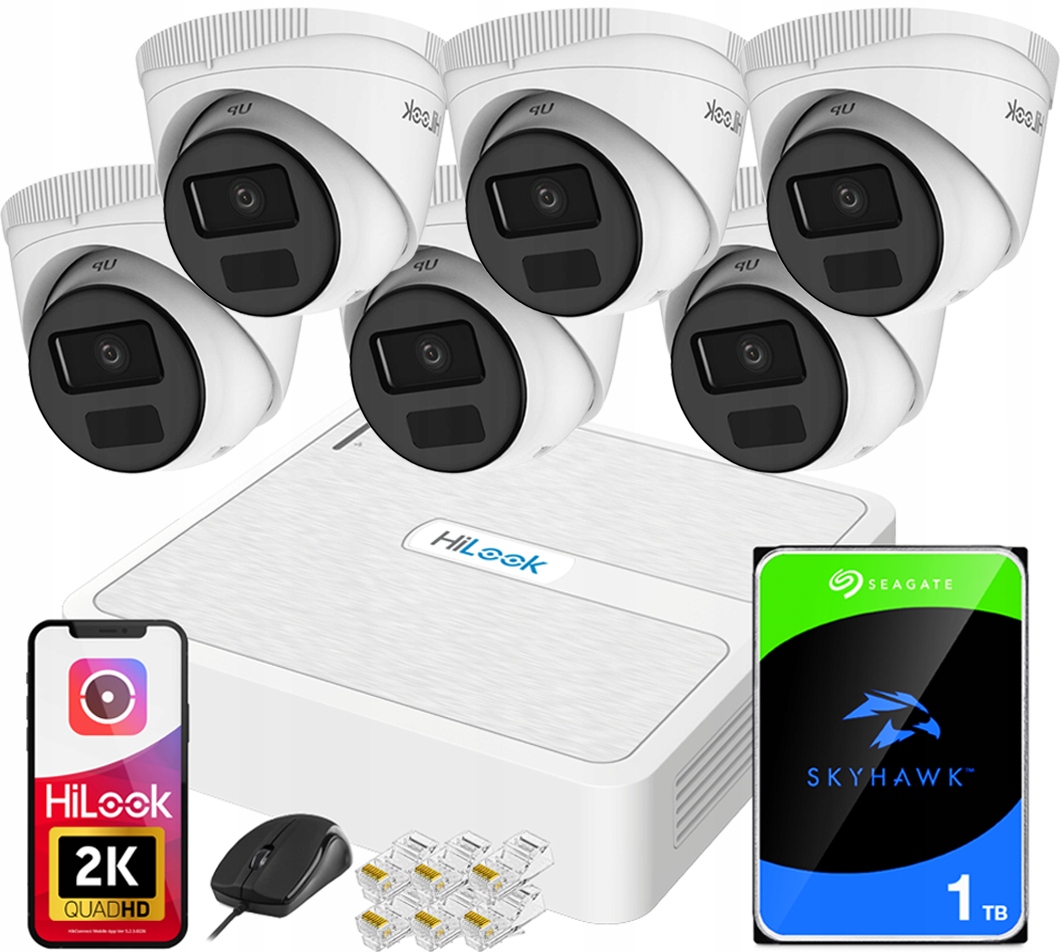 Sada na monitorovanie 6 kamier 4MPx 2K+ IPCAM-T4-P PoE HiLook od spoločnosti Hikvision