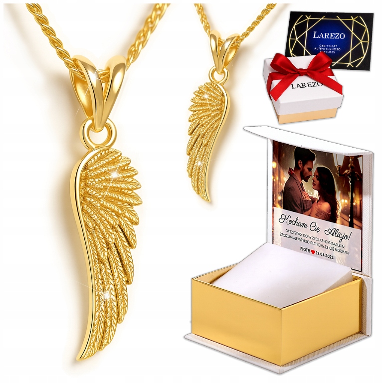 Zlatý Náhrdelník 925 s Andělským Křídlem Peří Vlastní Potisk