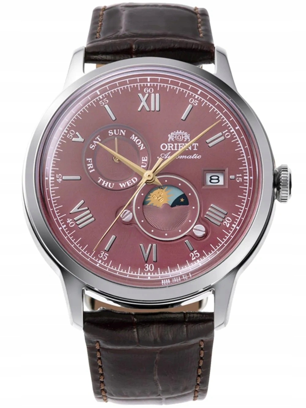 Pánské Hodinky Orient Bambino Sun Moon Automatic Klasický Kožený Řemínek