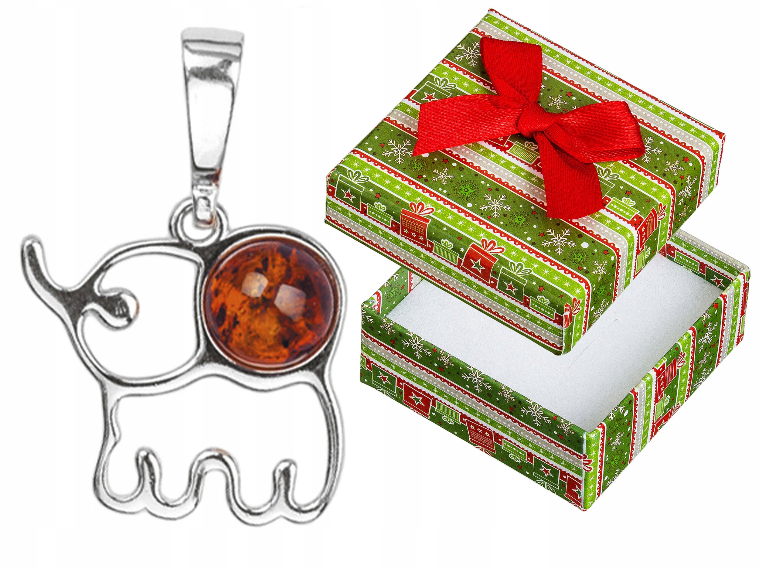 Stříbrný přívěsek Slon s jantarem Přívěsek Slon se vztyčenou trubkou 925