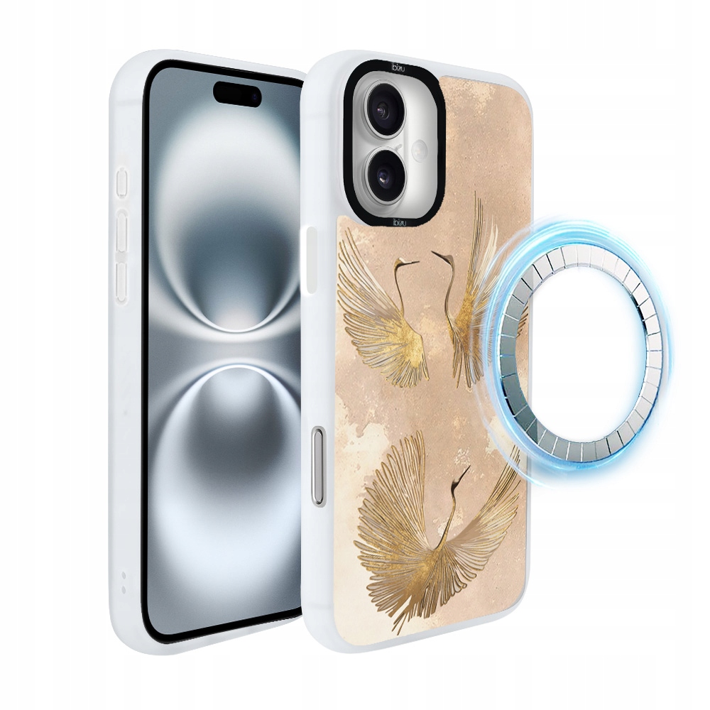 Pouzdro pro iPhone 16 Ibizu DropGuard Matt s MagSafe, zlaté jeřáby
