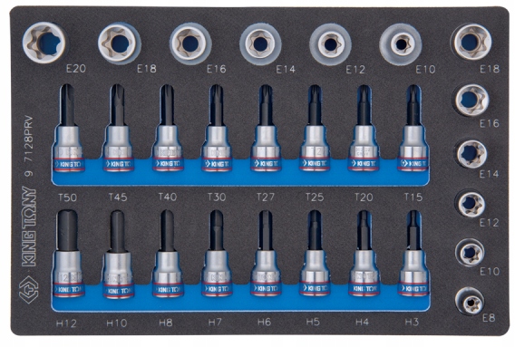 Sada nástrčných bitov Hex Torx 3/8 H3-12 T15-50 E8-E20 King Tony 9-7128PRV