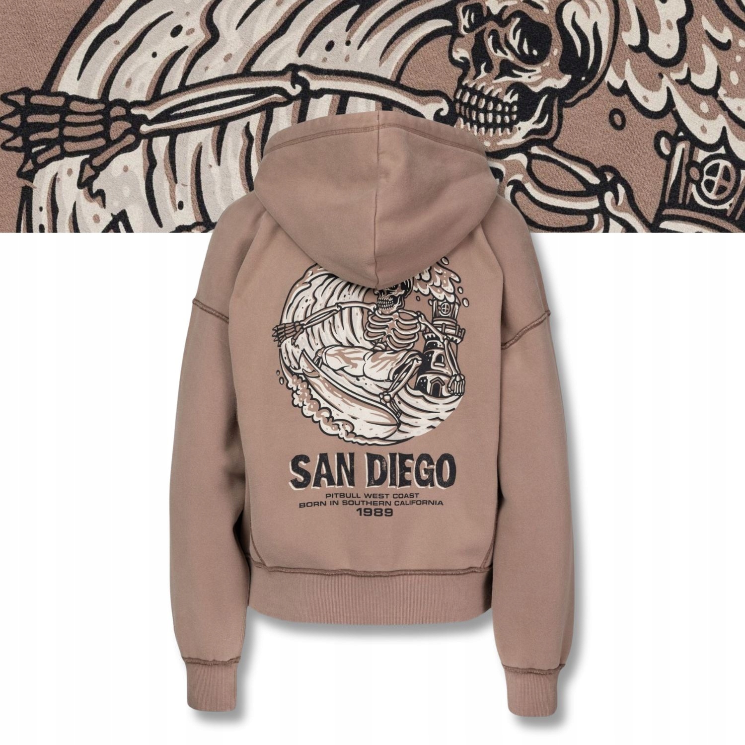 Dámská Rozepínací Mikina s kapucí Washed Pitbull Skull Surf Oversize