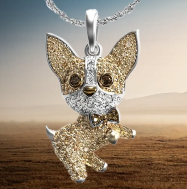 Naszyjnik Dziecięcy Pies Chihuahua Srebrny Piesek Cyrkonie Piękny Łańcuszek Marka Inna marka