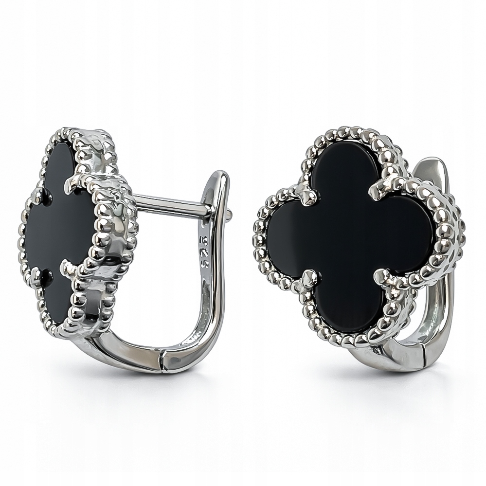 Stříbrné náušnice čtyřlístek jetel černý onyx stříbro 925 Laprii