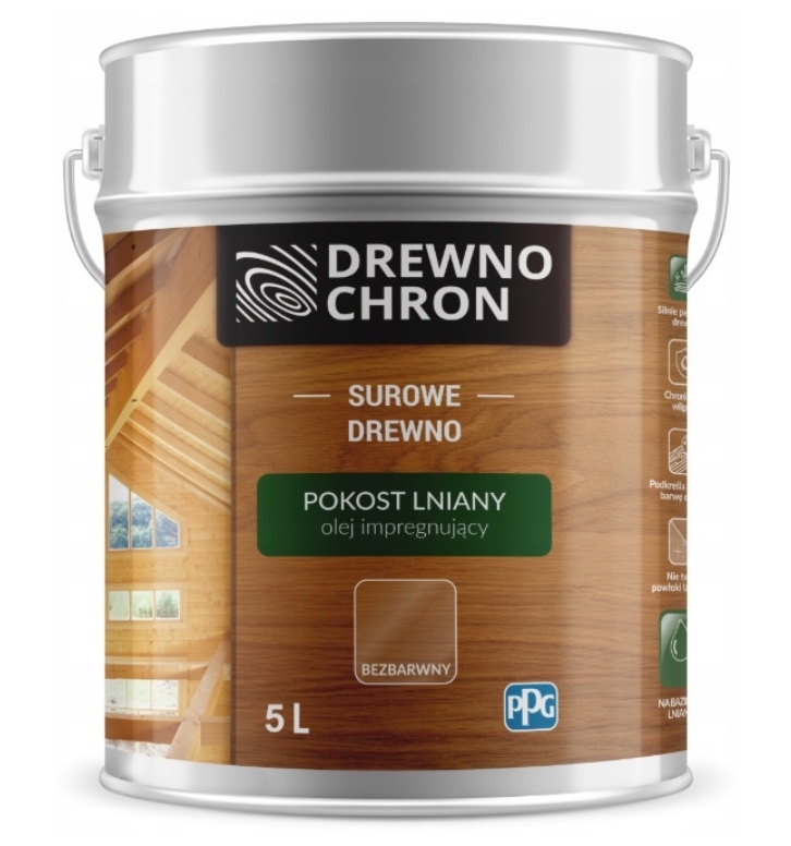 Drewnochron Pokost Lniany Bezbarwny Olej Impregnujący 5L