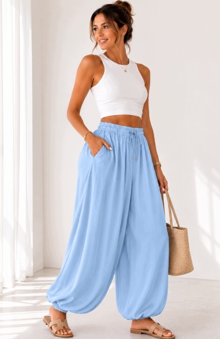 Dámské kalhoty Aladinky Elegantní Široká guma Kapsy Boho vel Uni