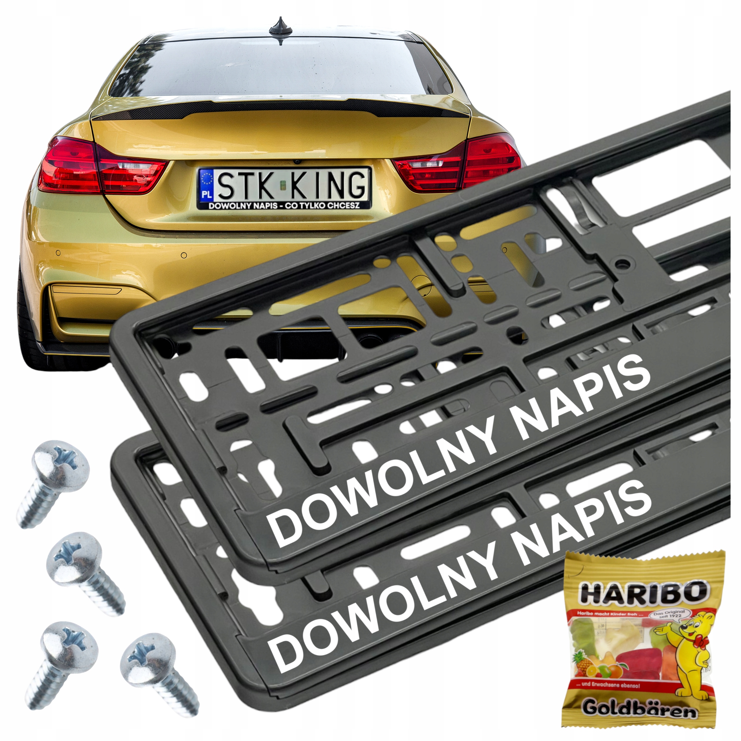 2x Ramka Z Napisem pod tablicę rejestracyjną Napis Tekst Cytat Imię czarna