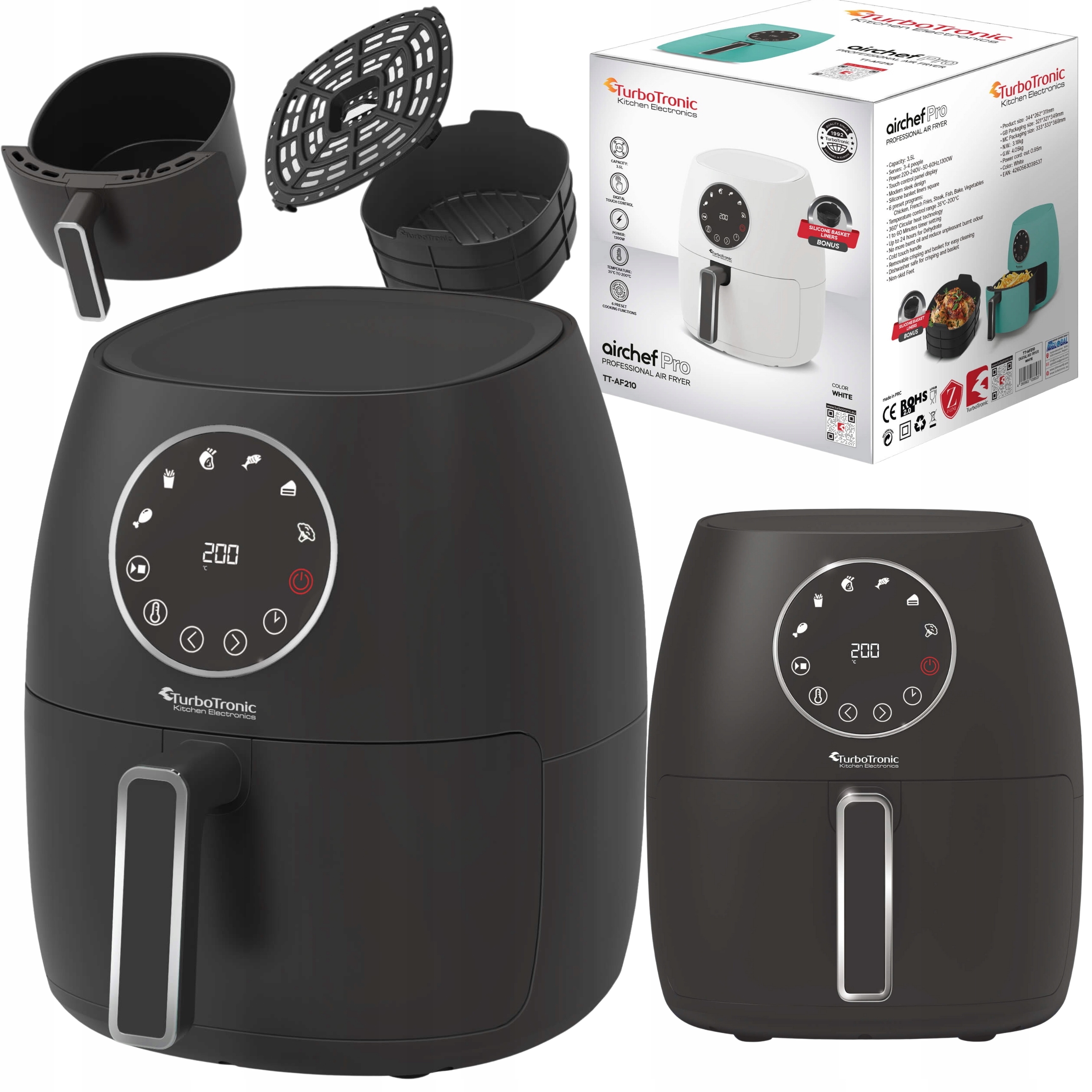 Beztuková Fritéza Air Fryer Fritéza 3,5 L 1300 W