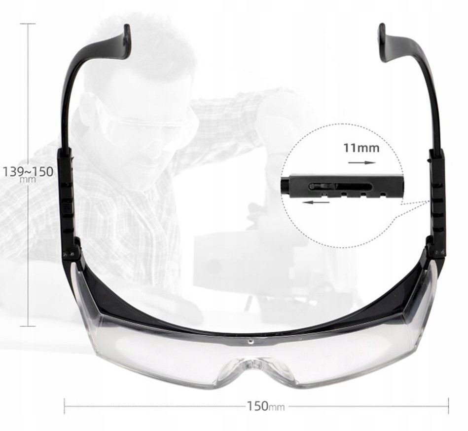 OKULARY OCHRONNE PP-01 GOGLE ROBOCZE PRZECIWODPRYSKOWE BEZBARWNE REGULOWANE Marka Pruspol