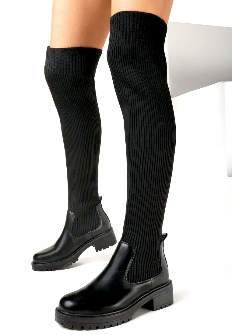 KOZAKI DAMSKIE DŁUGIE OCIEPLONE CZARNE SKARPETA R41 Model VS109-01 CZARNE