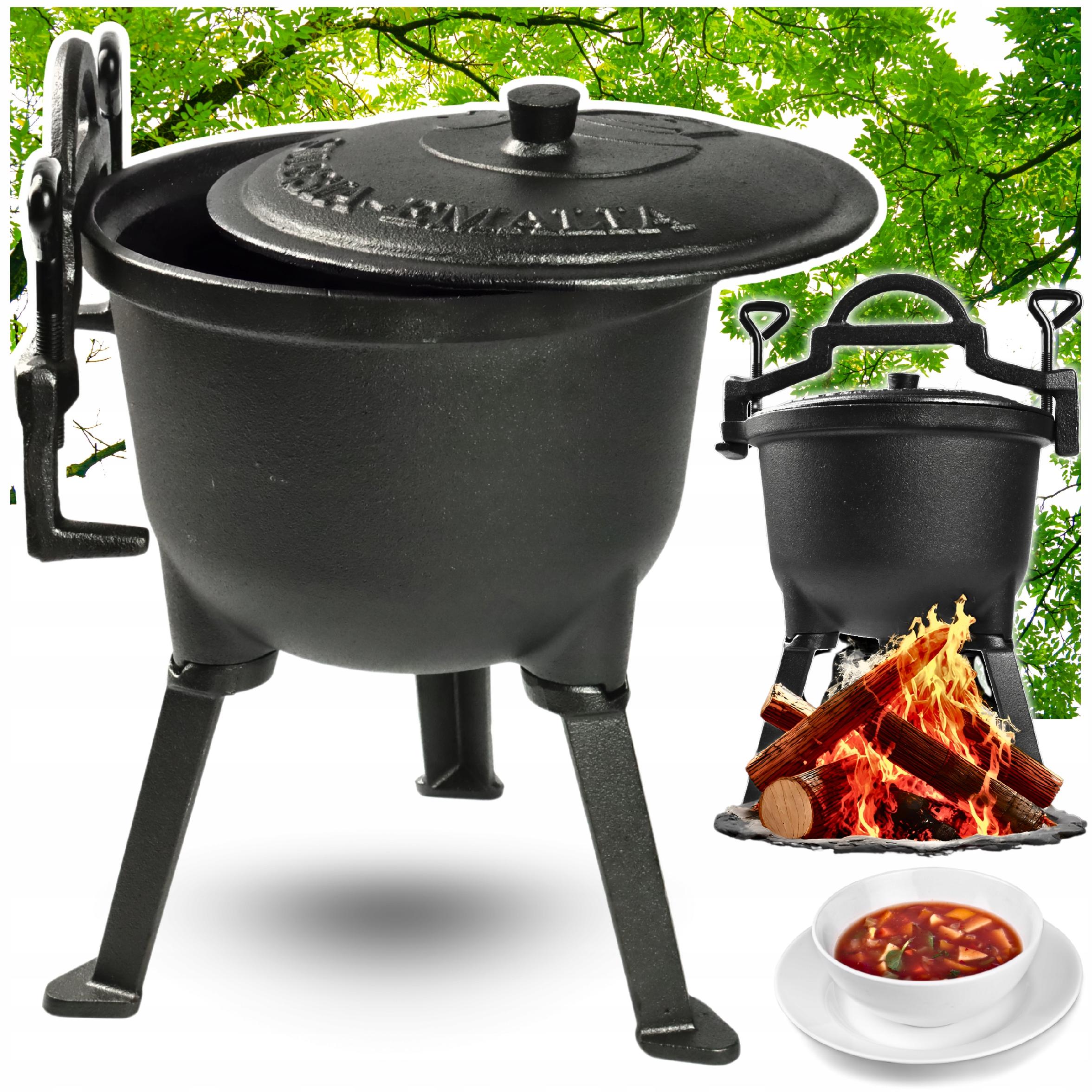 Litinový Kotlík Lovecký Hrnec maďarský pečeně 10 l na Oheň Gril