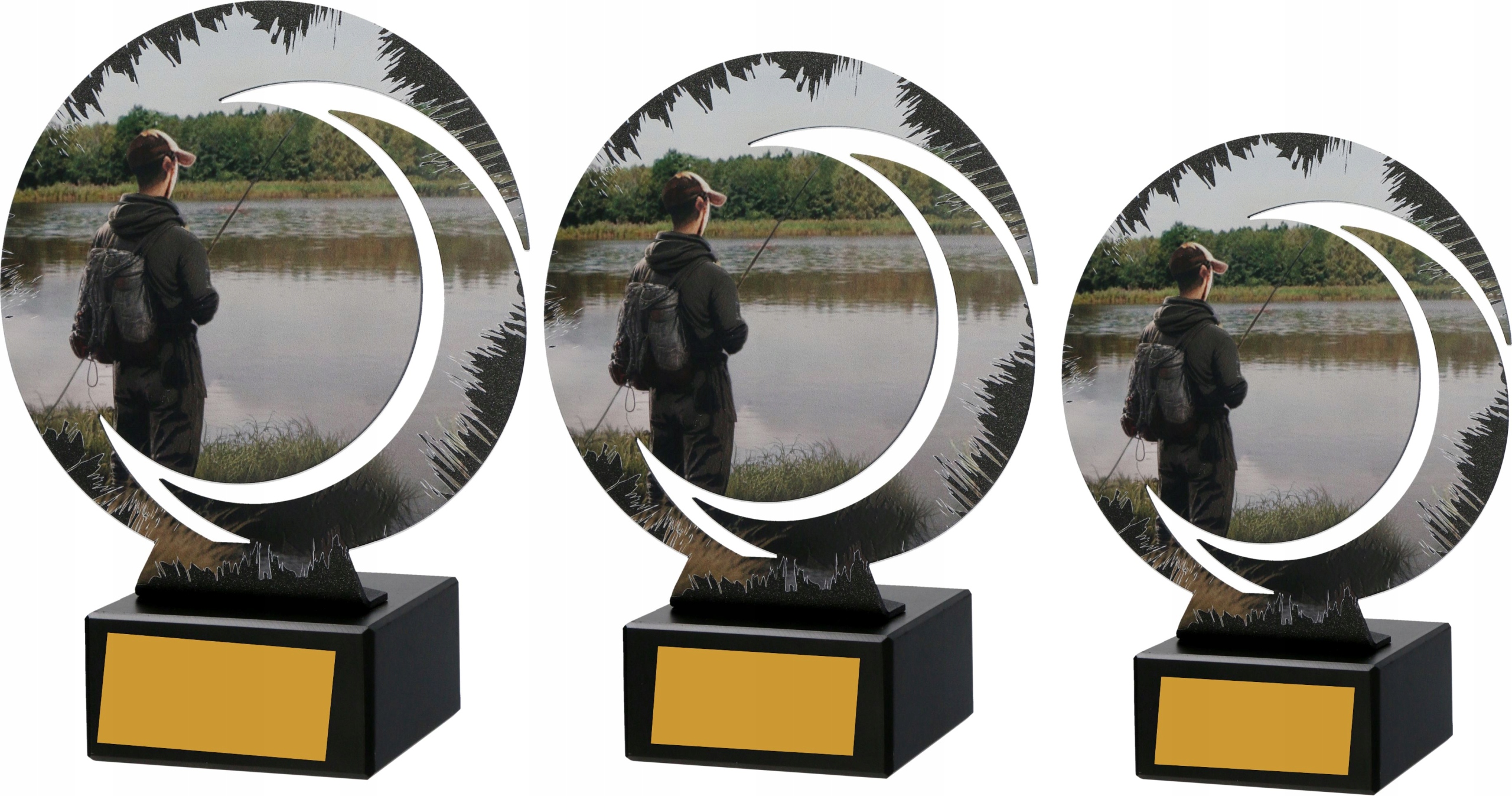 Rybářské trofeje Rybář sada sošek 3ks popis 22,20,18cm kov ryby