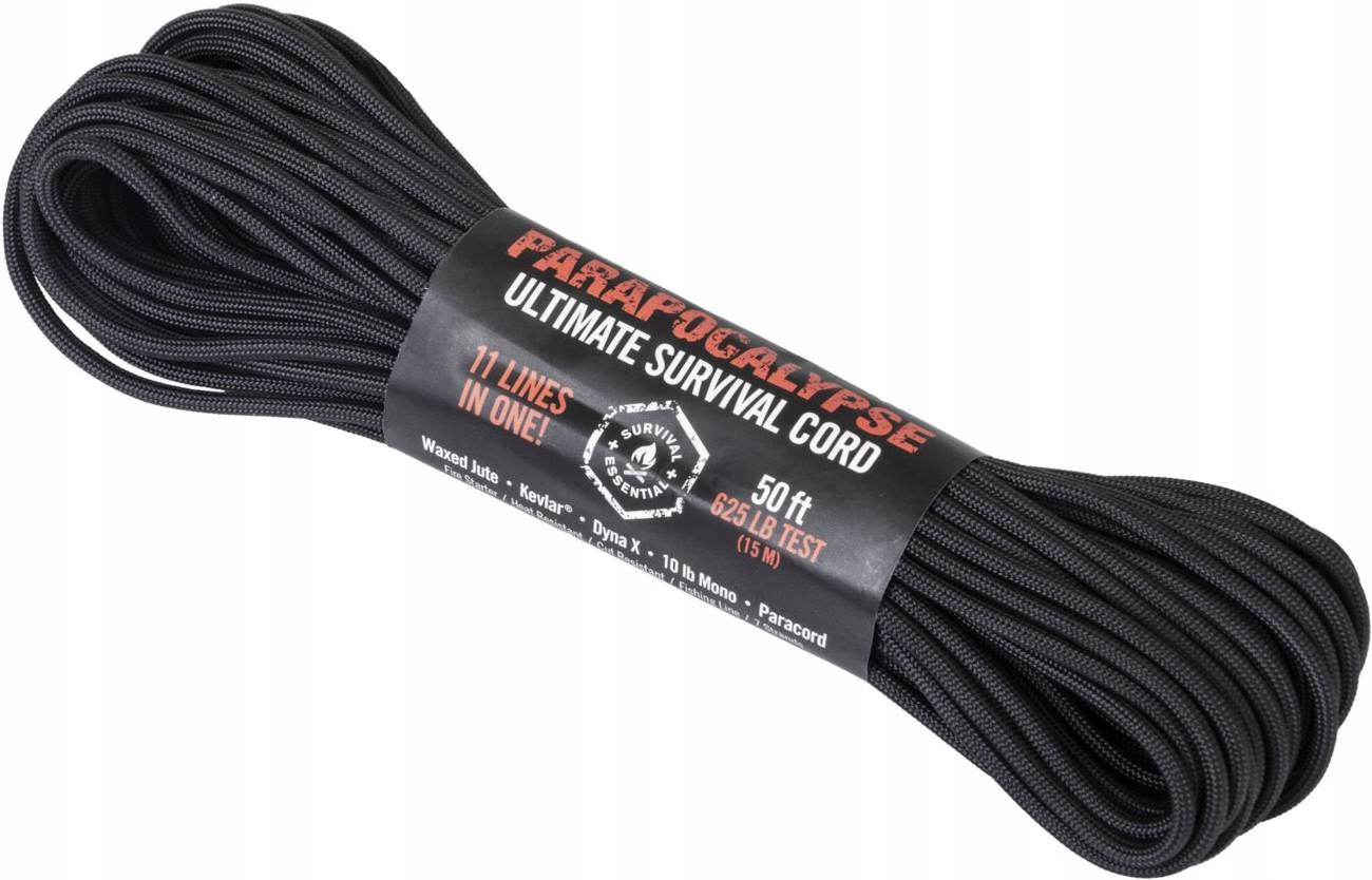 Survivalová šňůra Nezbytný Paracord Atwood Parapocalypse 11v1 15 m černá