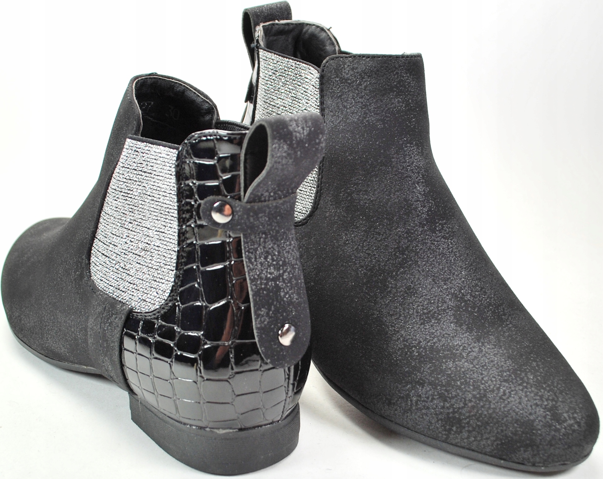 CZARNO SREBRNE ELEGANCKIE BOTKI SZTYBLETY r 33 Płeć dziewczynki