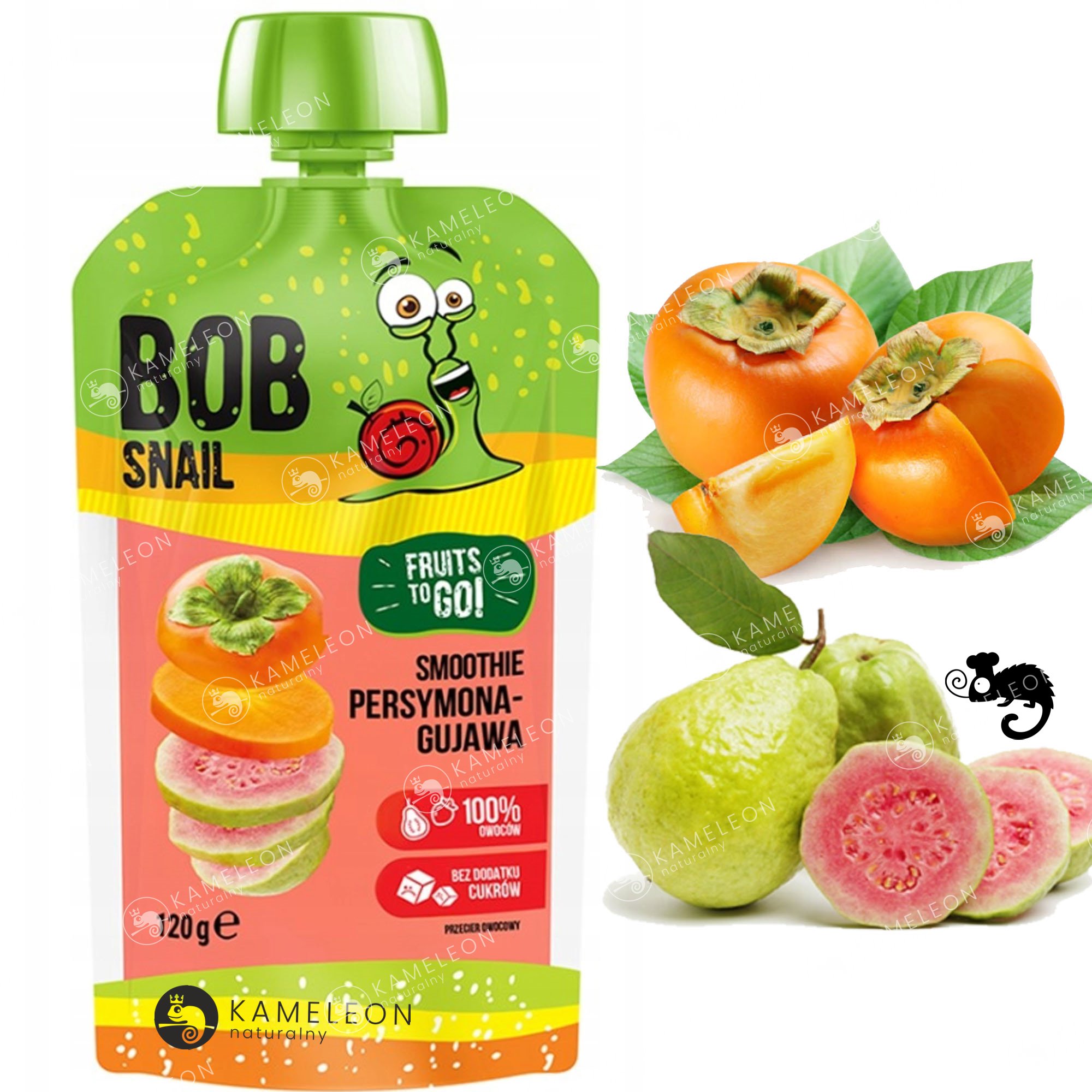 ŚLIMAK BOB BOBSNAIL MUS OWOCOWY bez CUKRU smoothie PERSYMONA GUAVA 120G