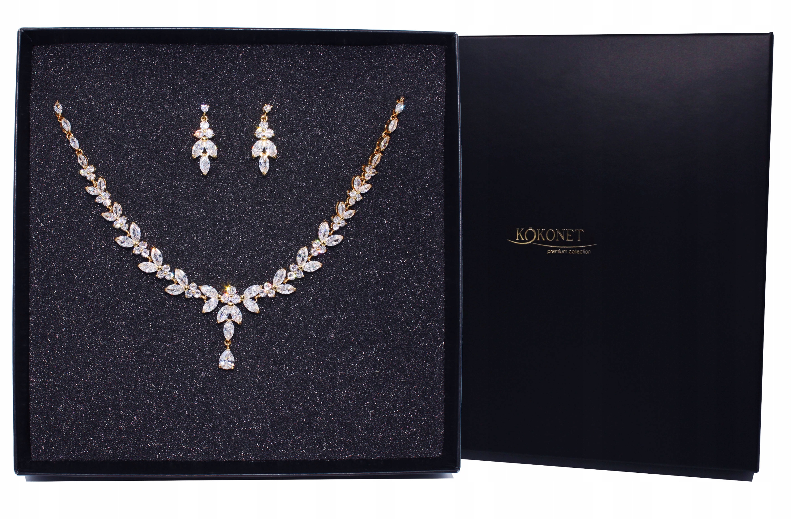 Komplet zlatý Náhrdelník Náušnice s lístky zirkony