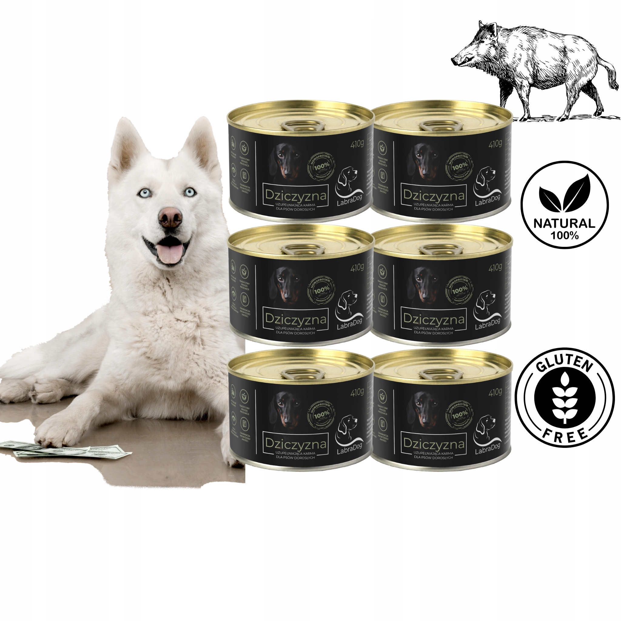 Vlhké krmivo LabraDog zvěřina z Polské lesů 100% maso 6x410g