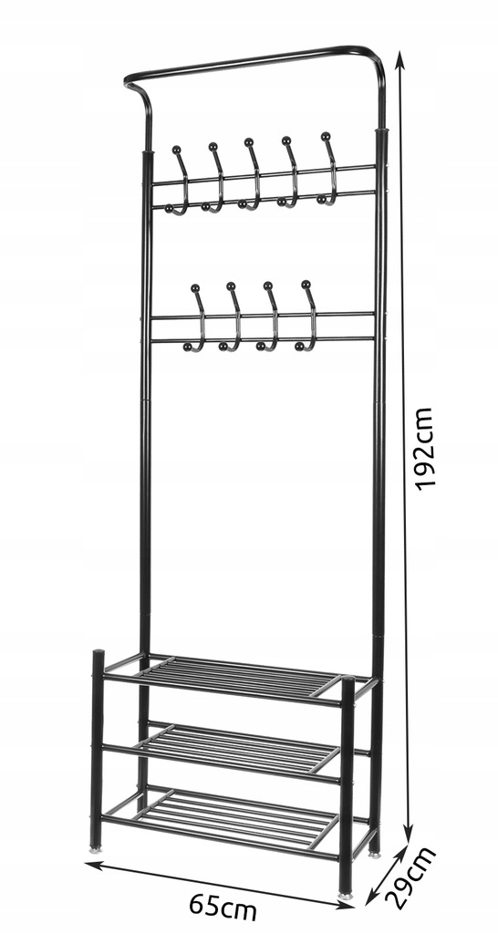 WIESZAK STOJAK NA UBRANIA KURTKI CZARNY METALOWY STOJĄCY PÓŁKI PRZEDPOKÓJ Kolor mebla czarny
