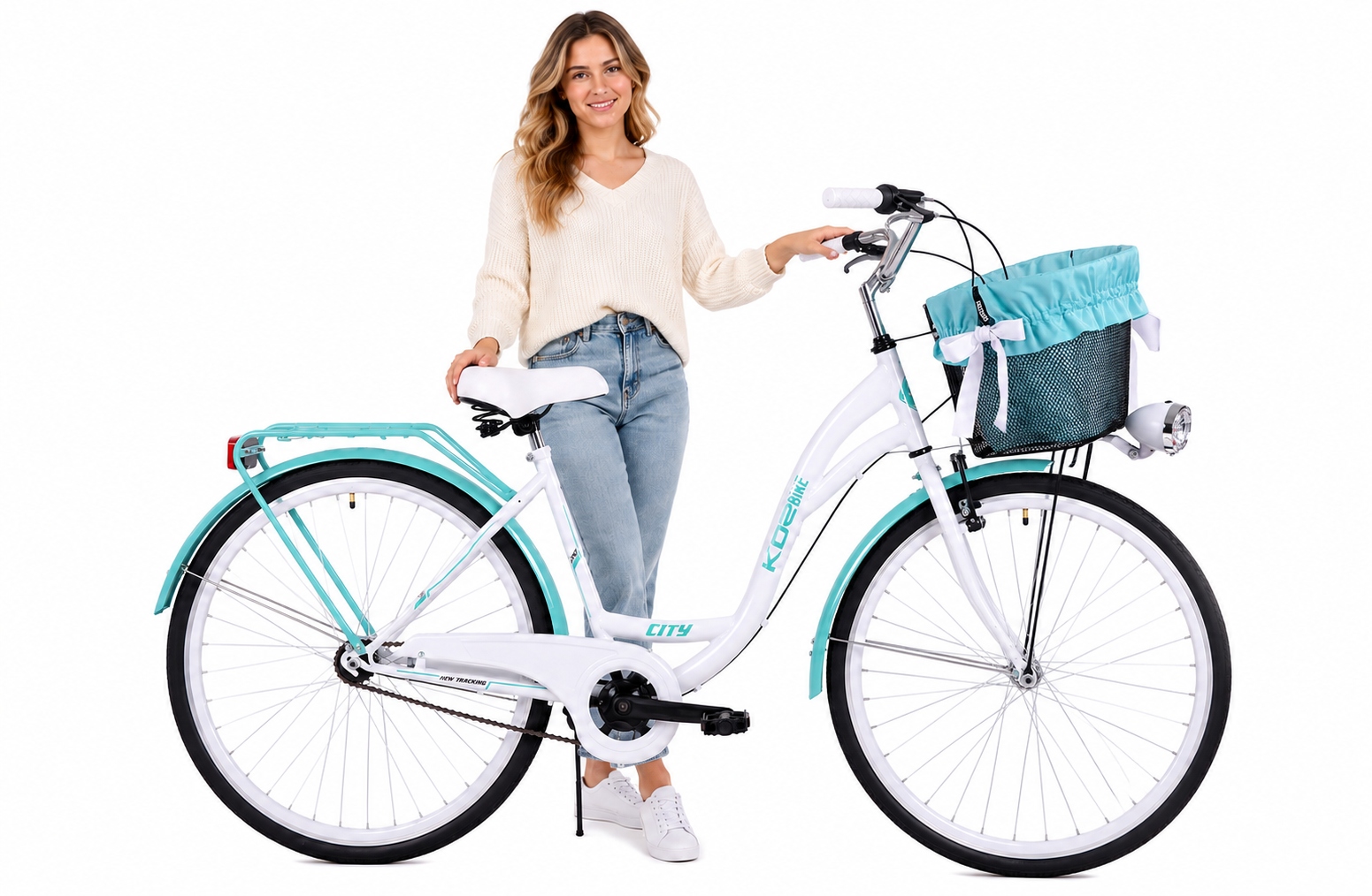 Rower miejski 28 damski damka Kozbike biało-morski rama 18 kosz