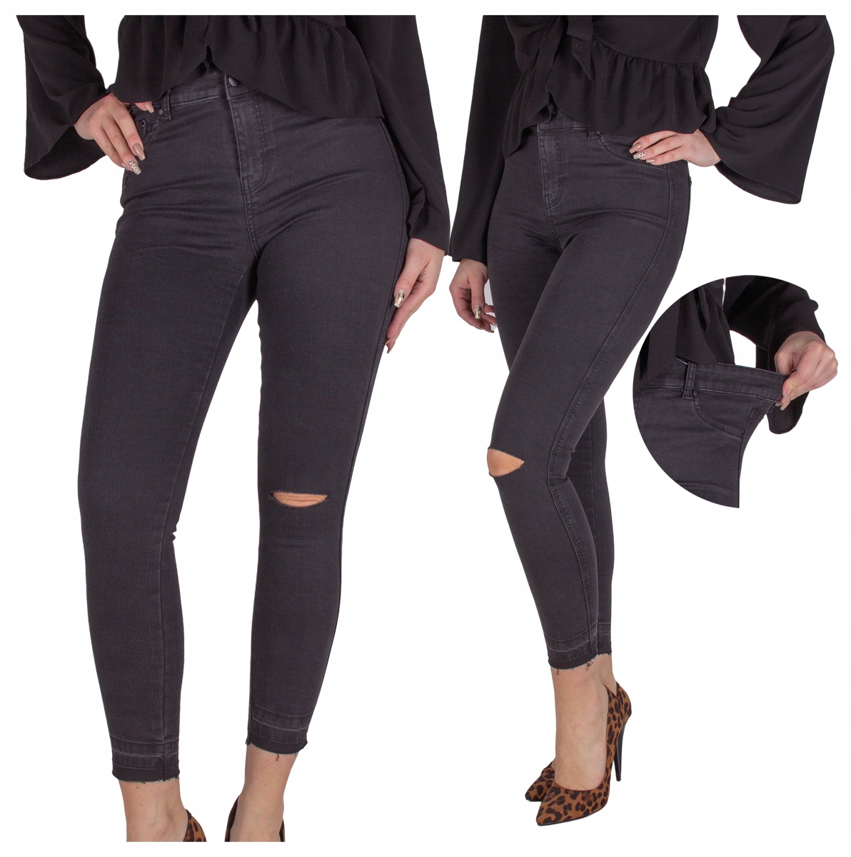 

spodnie Jeansowe Damskie rurki jeansy Dziury S 36