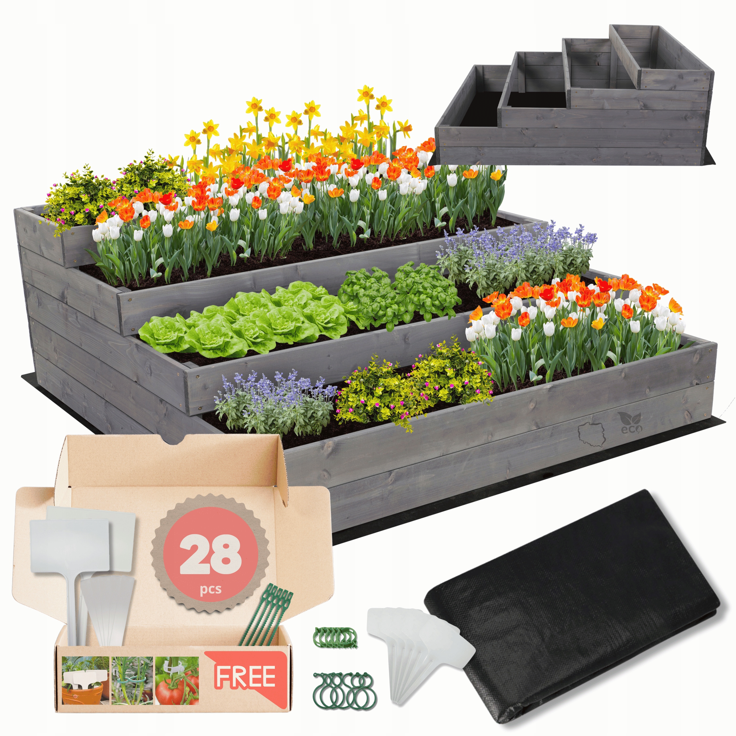 Truhlica zeleninový záhon poschodový kvetináč, záhon pod trolejovú impregnáciu 45x120x120