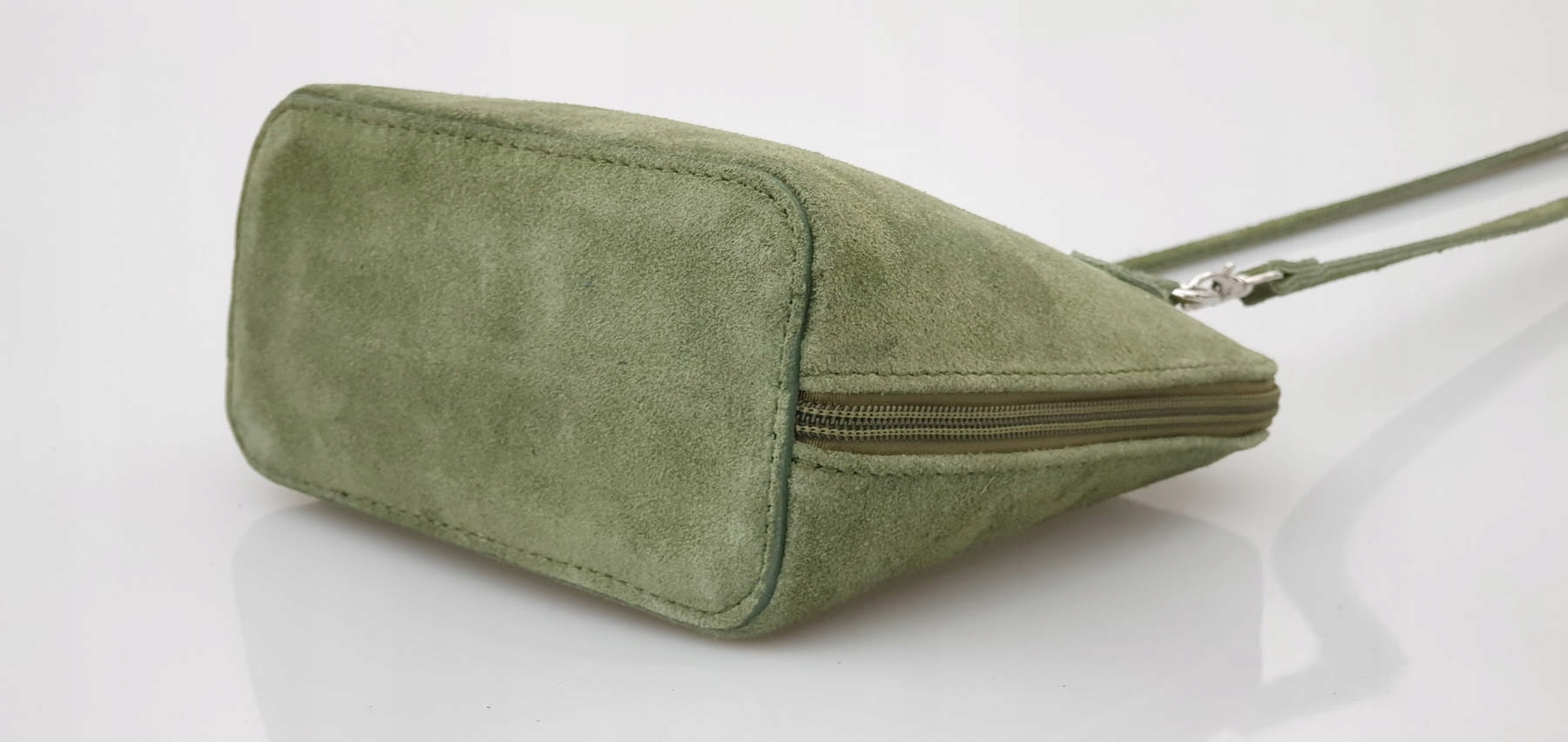 VERA PELLE torebka damska zamszowa listonoszka stożek z paskiem FUKSJA Wzór dominujący bez wzoru