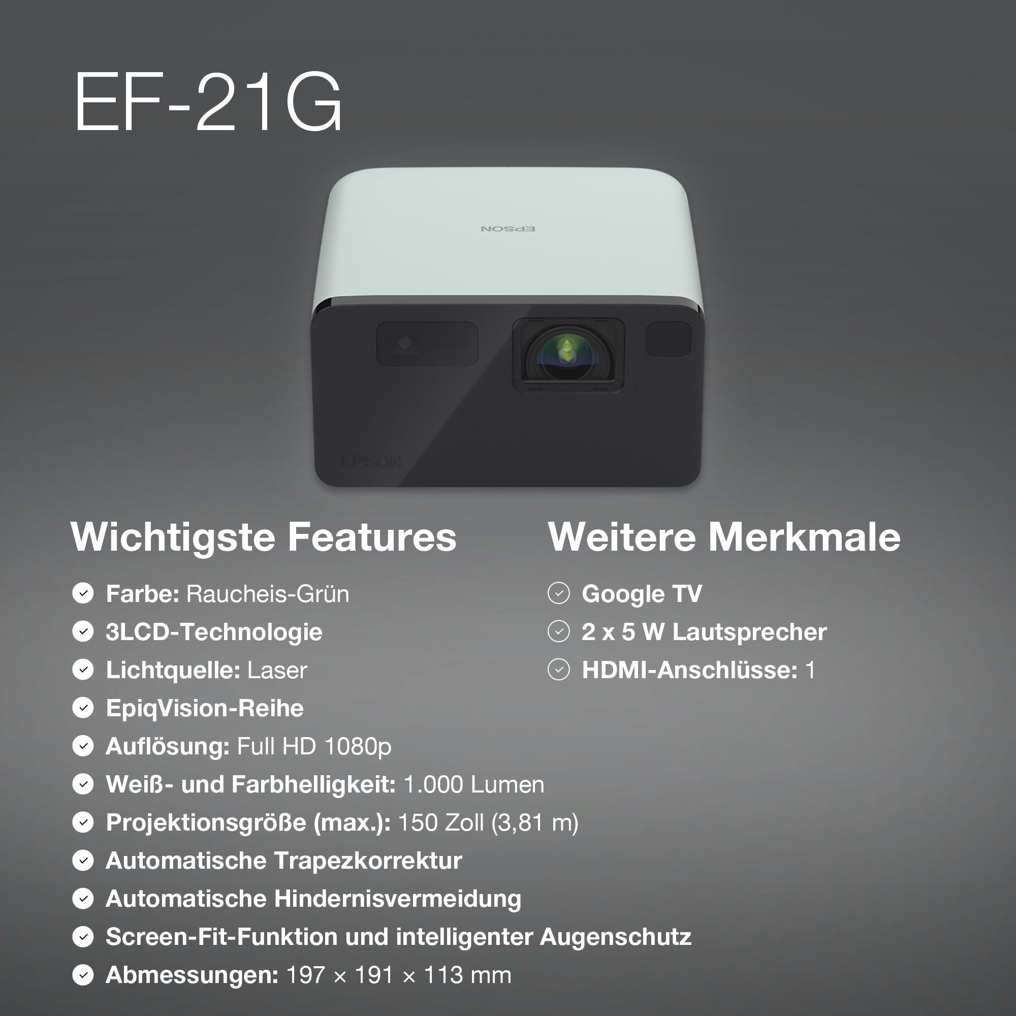 EPSON EpiqVision EF-21G Mini Projektor Full HD 3LCD 1000 Lumen — miniatura 9