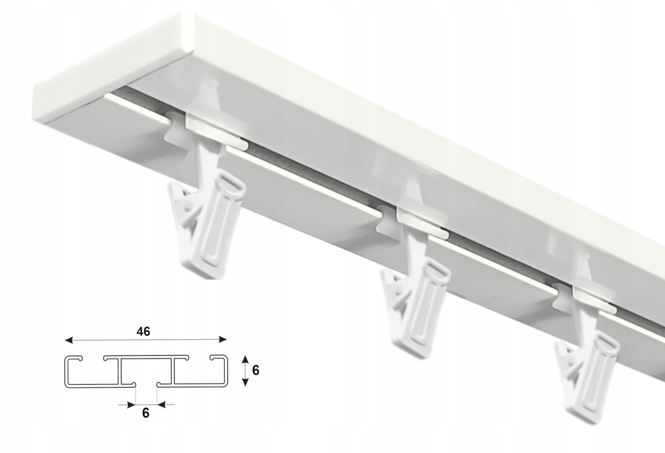 Garnýž Jednotlivá stropní lišta Slim hliníková, jednokolejná, 300 cm, žabky