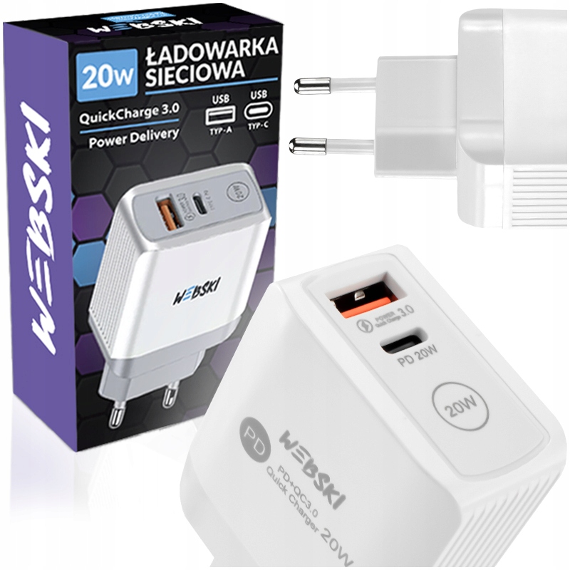 

Szybka Kostka Ładująca Telefon 2 Porty Usb-c Usb
