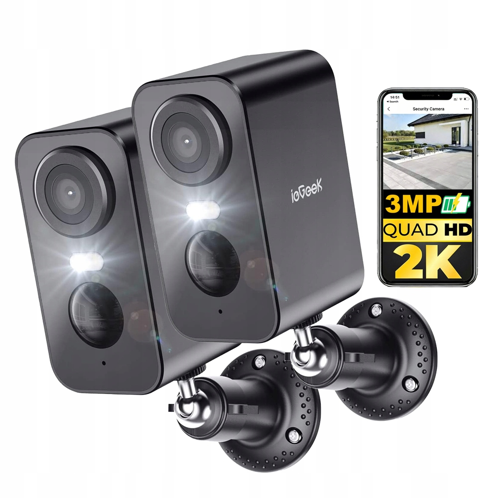 2 kusy Wifi kamera na baterie Bezdrátová 3MP 2K s barevným nočním viděním