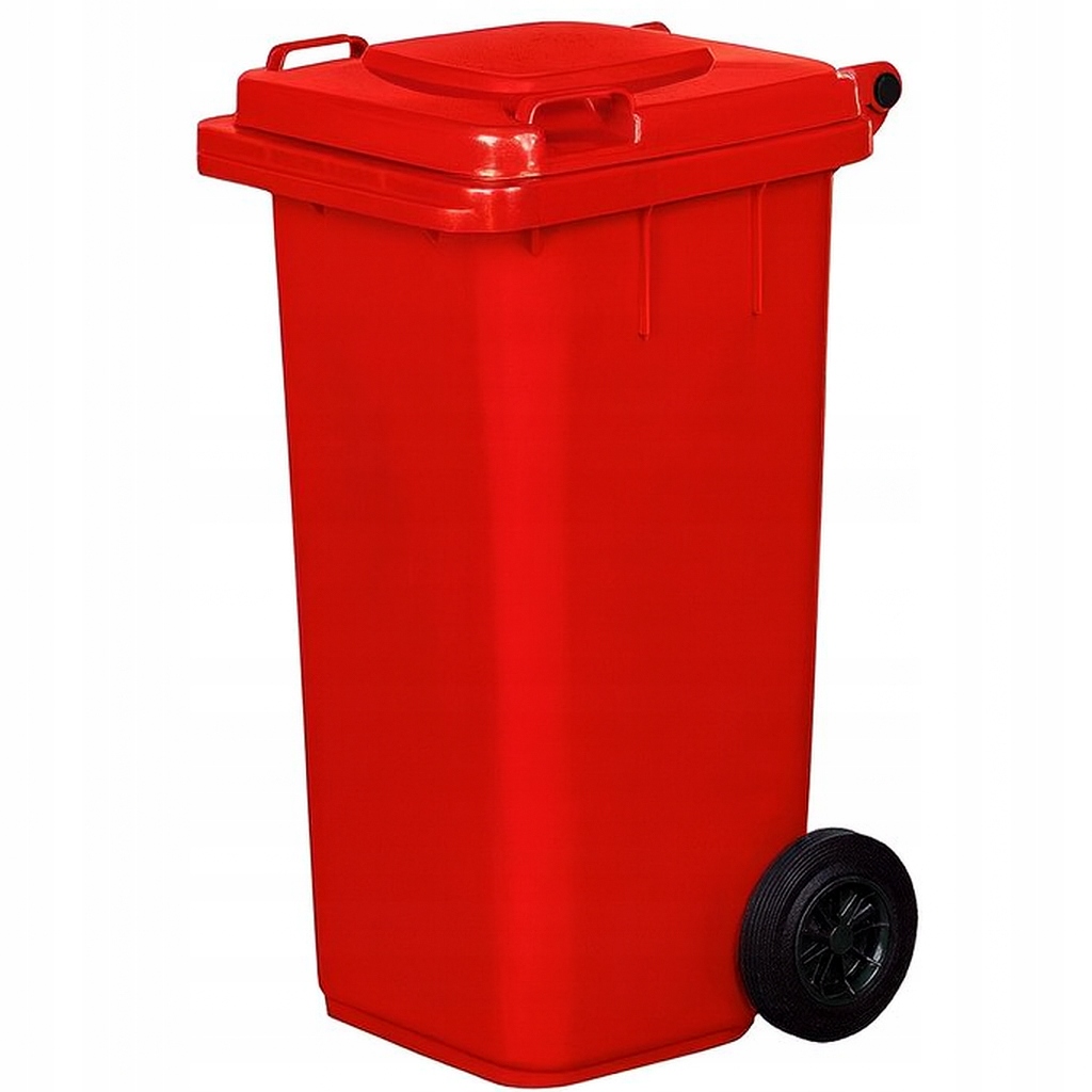 Pojemnik na odpady 120L czerwony z kółkami i pokrywą – na metale Medyczne