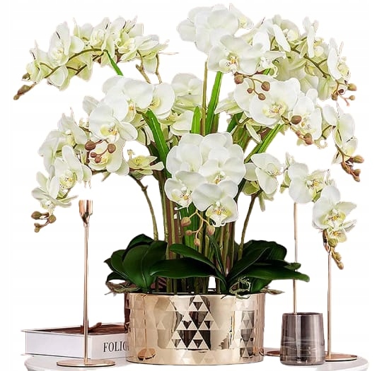 Umělá Orchidej 6 bílých orchidejí 100 cm listy s kořeny