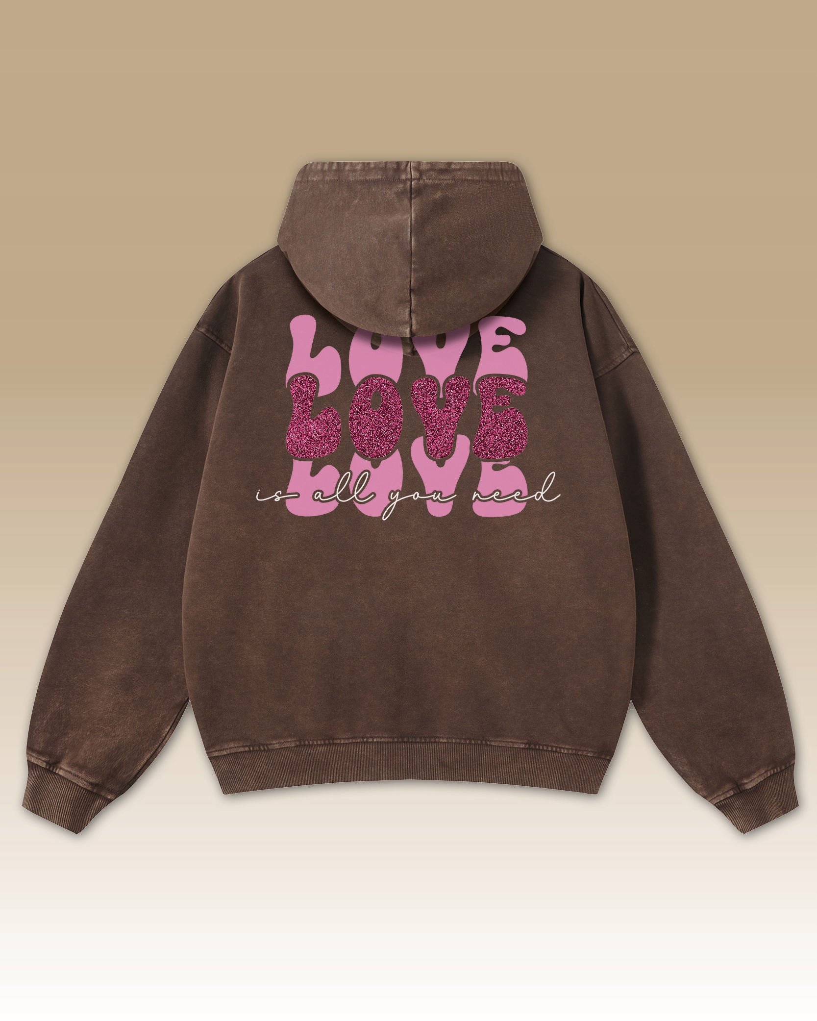 Mikina Love is all You Need Láska Oversize Inspitující Sprana Hnědá L