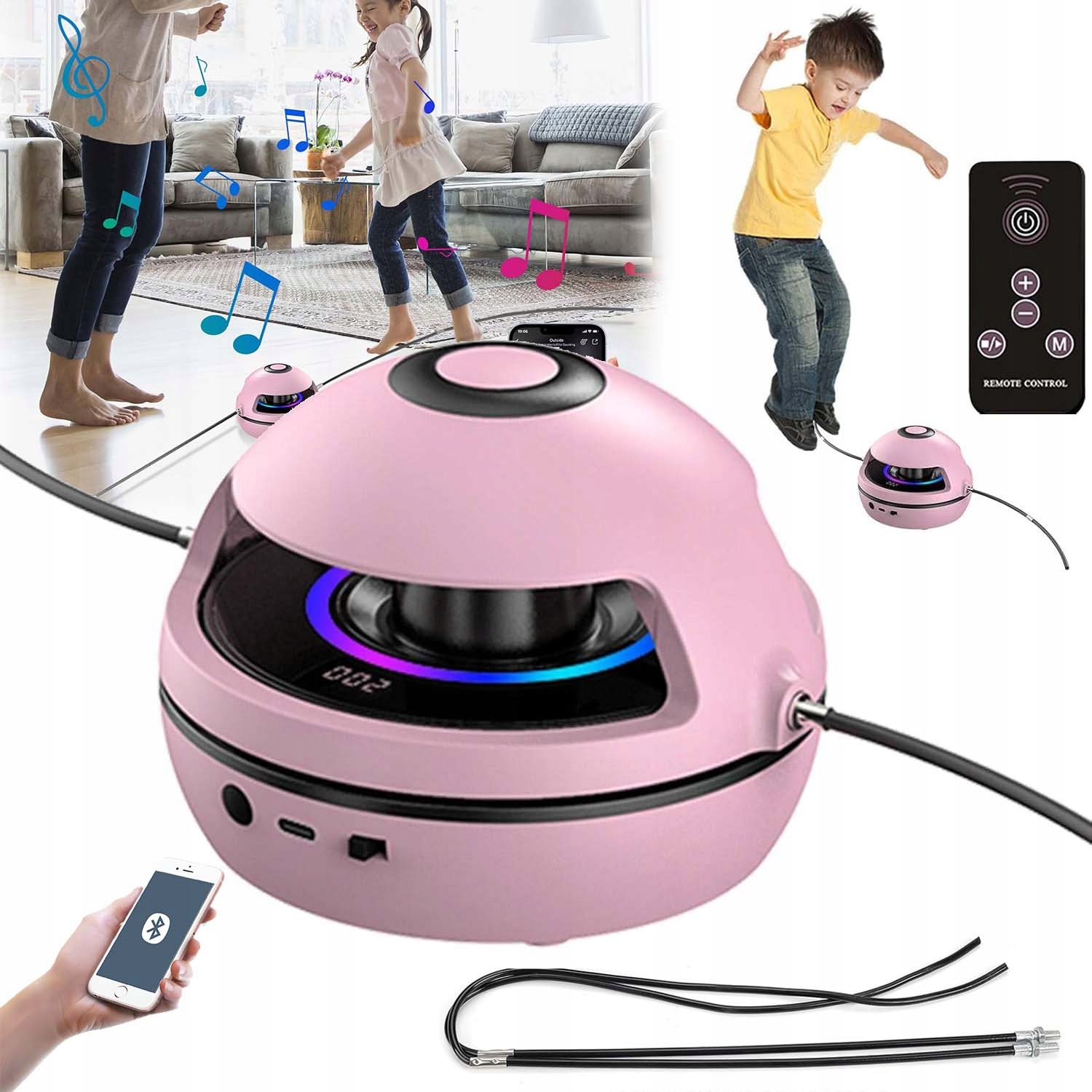 Skakanka Muzyczna Inteligentna Automatyczna Dla Dziecko 10 Prędkości Różowy